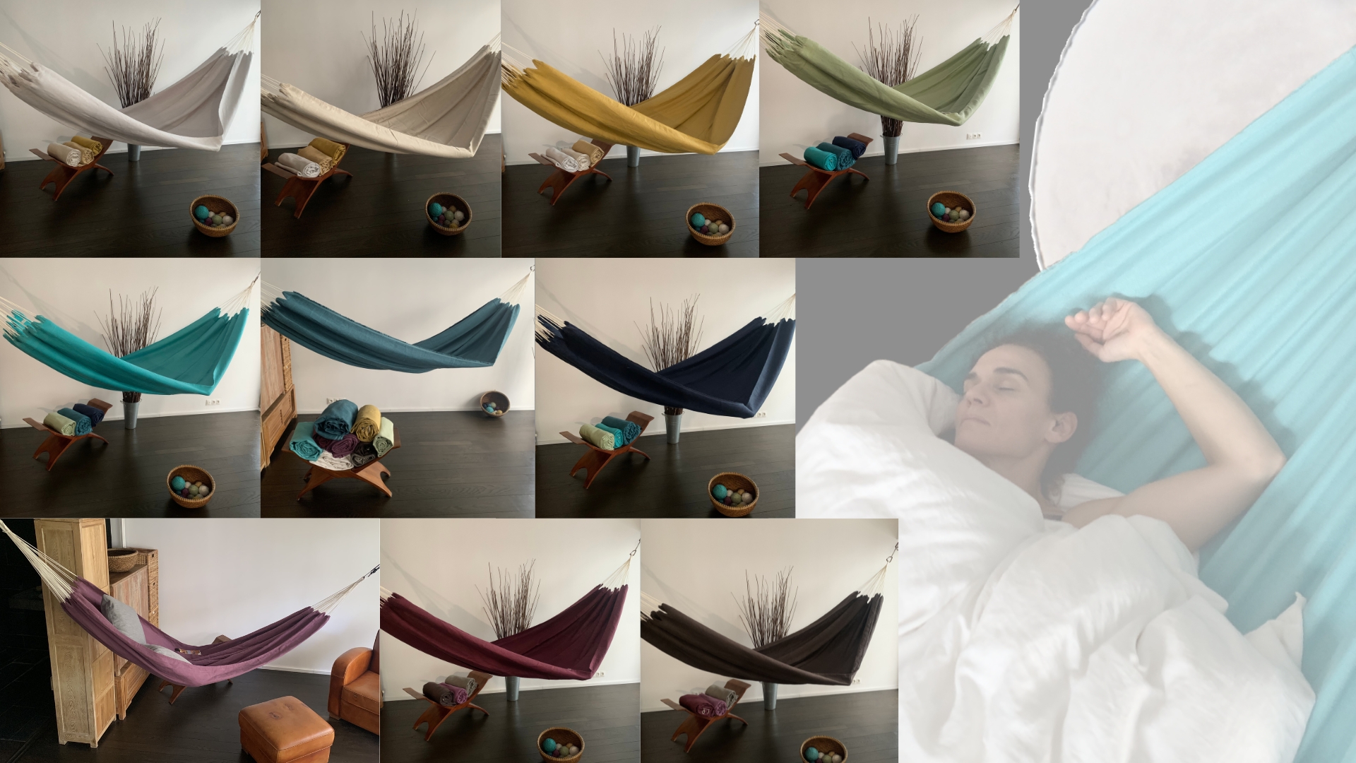 Déclinaison par couleur des hamacs en lin